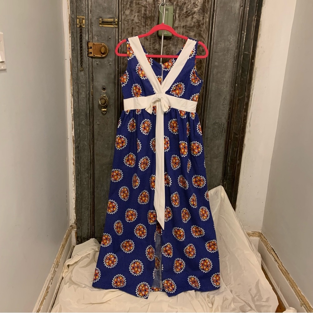 S M Vintage 60s  70s Montgomery ward Hawaiian blue  mid century mod floral print